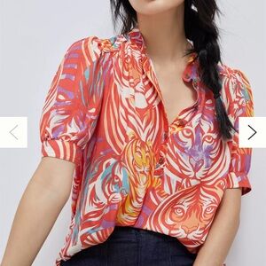 Anthropologie Cecilia Pettersson Tiger Dreamer Blouse Red Orange Size s